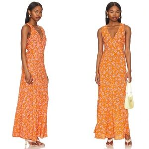 Faithfull The Brand Acacia Full Length Maxi Dress in Audrey Floral Orange 2 NEW